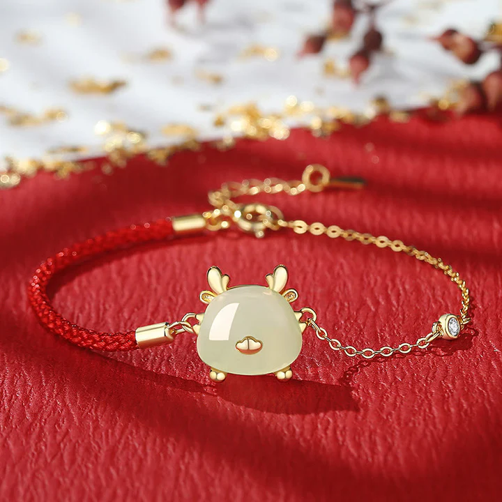 Buddha Stones 925 Sterling Silver Year of the Dragon Natural Hetian Jade Red Agate Cute Dragon Prote