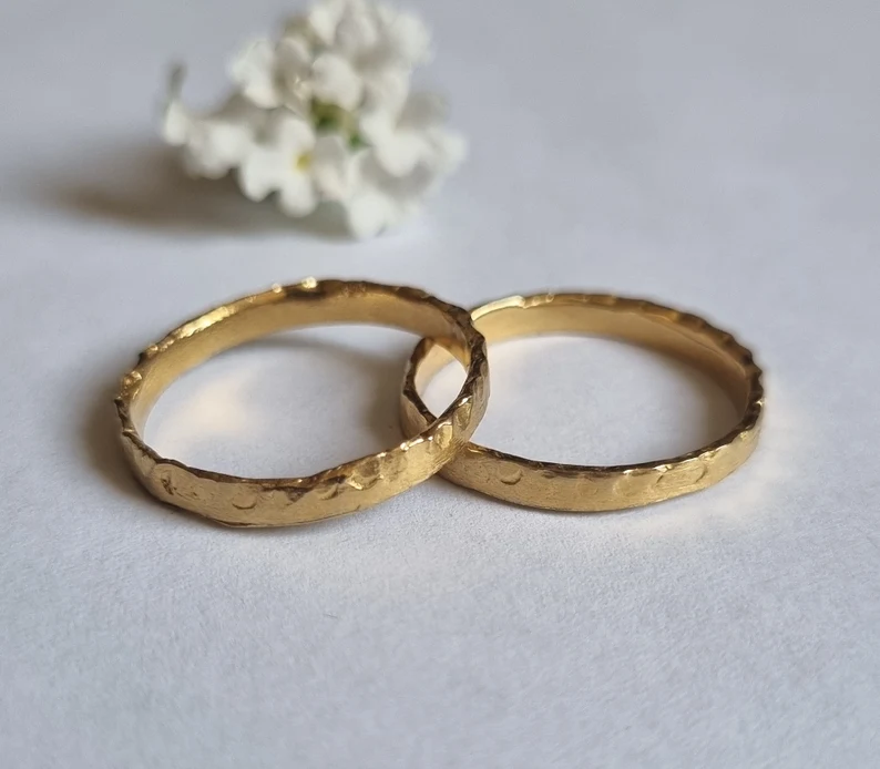 Solid gold wedding bands, Textured wedding bands, His and hers wedding bands, Matching wedding bands gold, 9K, 14K, 18K, Wedding band set