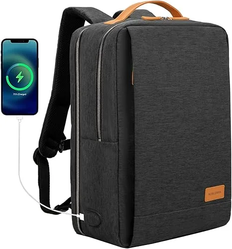 NOBLEMAN Travel Laptop Backpack Women Men, Slim Durable Computer Work Carry on Backpack with Laptop Luggage Sleeve for Airplanes, Business College Backpack with USB Port Fits 17 Inch Laptop(Black)
