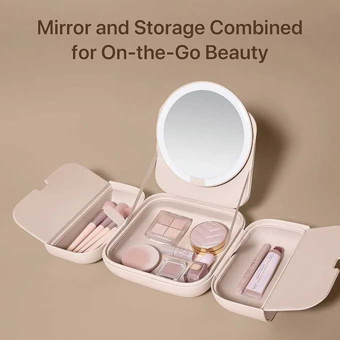 AMIRO M2 LumoCube Makeup Mirror with Bag - Portable LED Makeup Mirror with Lights, 5-Level Brightness, 3-Color Lights - Travel Makeup Organizer - White