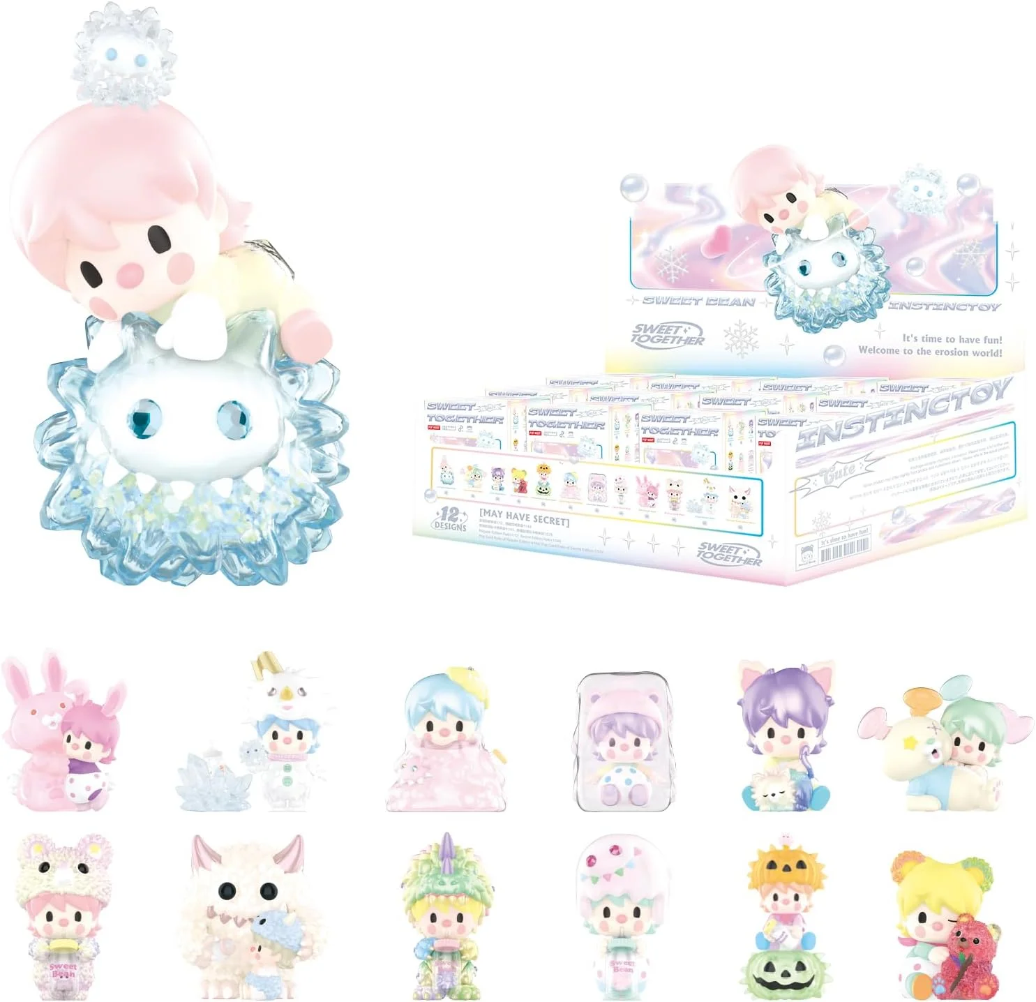 Whole Set, POP MART Sweet Bean × INSTINCTOY Sweet Together Series, 12PCs Sweet Bean Blind Box Figures, Random Design Action Figures Collectible Toys Home Decorations, Holiday Birthday Gifts